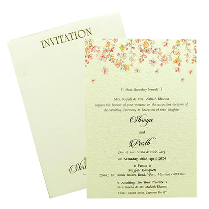 Selling White floral single invitation card online. Buying invitation cards made easy with King of Cards! &amp;