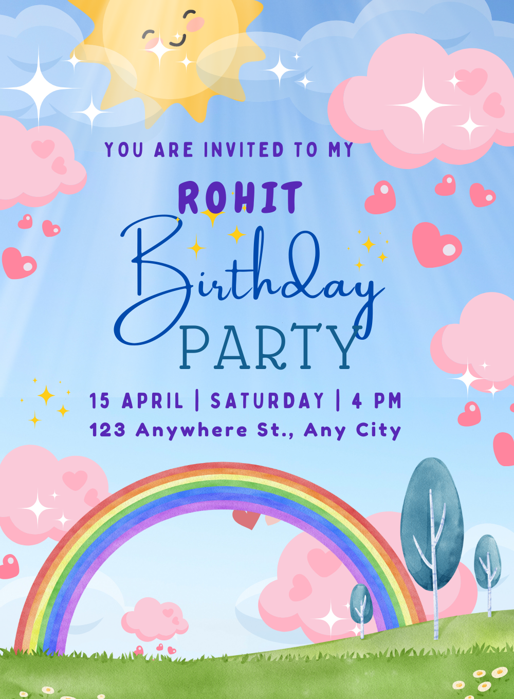 Pink Colorful Rainbow Invitation-AARNB002