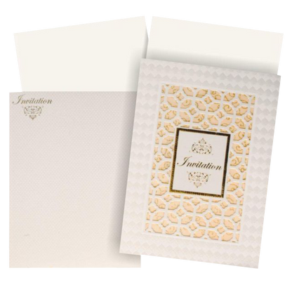 This wedding card is a designer card with blossom theme all around it. A Gold foiling design is placed at the centre with laser cut design surrounding it. This wedding card is a vertical sort card with a conventional opening which weighs around 80 grams. This card has a single long insert with a box type cover. This card is a fast moving card with a reasonable price. Reach us to know more about the card and printing option.