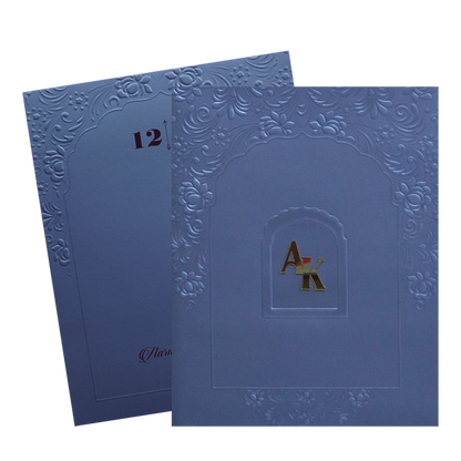 Blue Embossed Floral Wedding Card-King of Cards