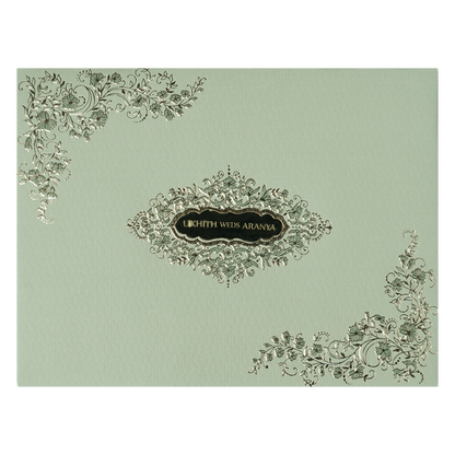 Check out Green Floral Embossed Padded Wedding Card at best price.✅WhatsApp Support ✅Express Delivery.| King of Cards.