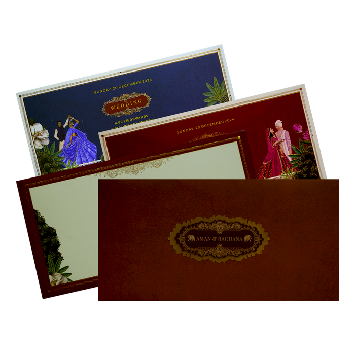 Maroon Elegant Padded Marriage Card-King of Cards