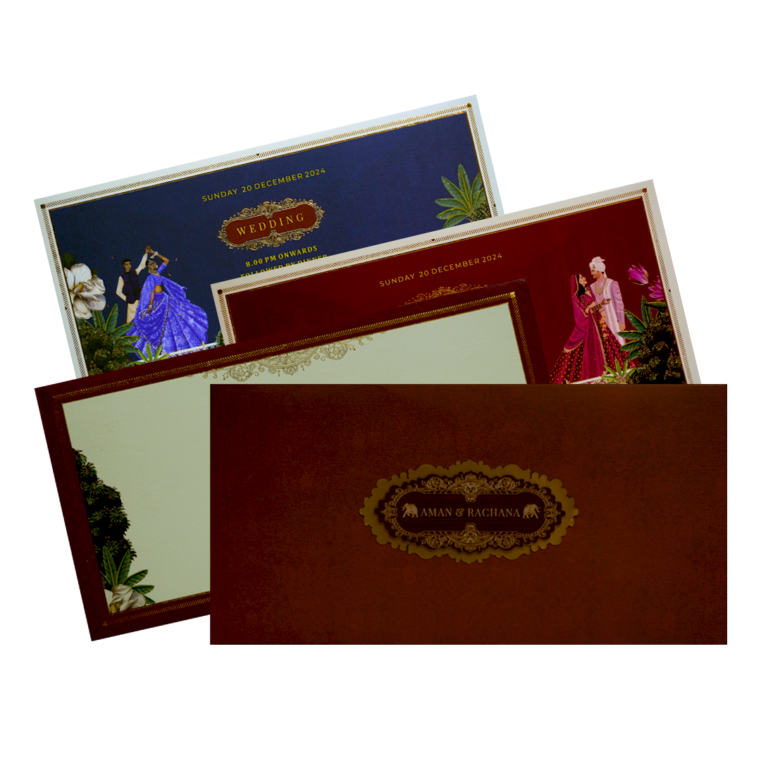 Maroon Elegant Padded Marriage Card-KBM04630