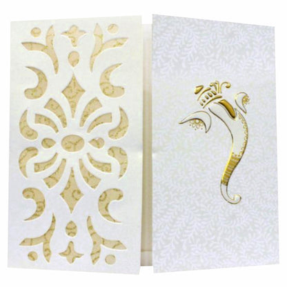 Gorgeous White Flower Laser Cut Ganesha Card - KNK30620