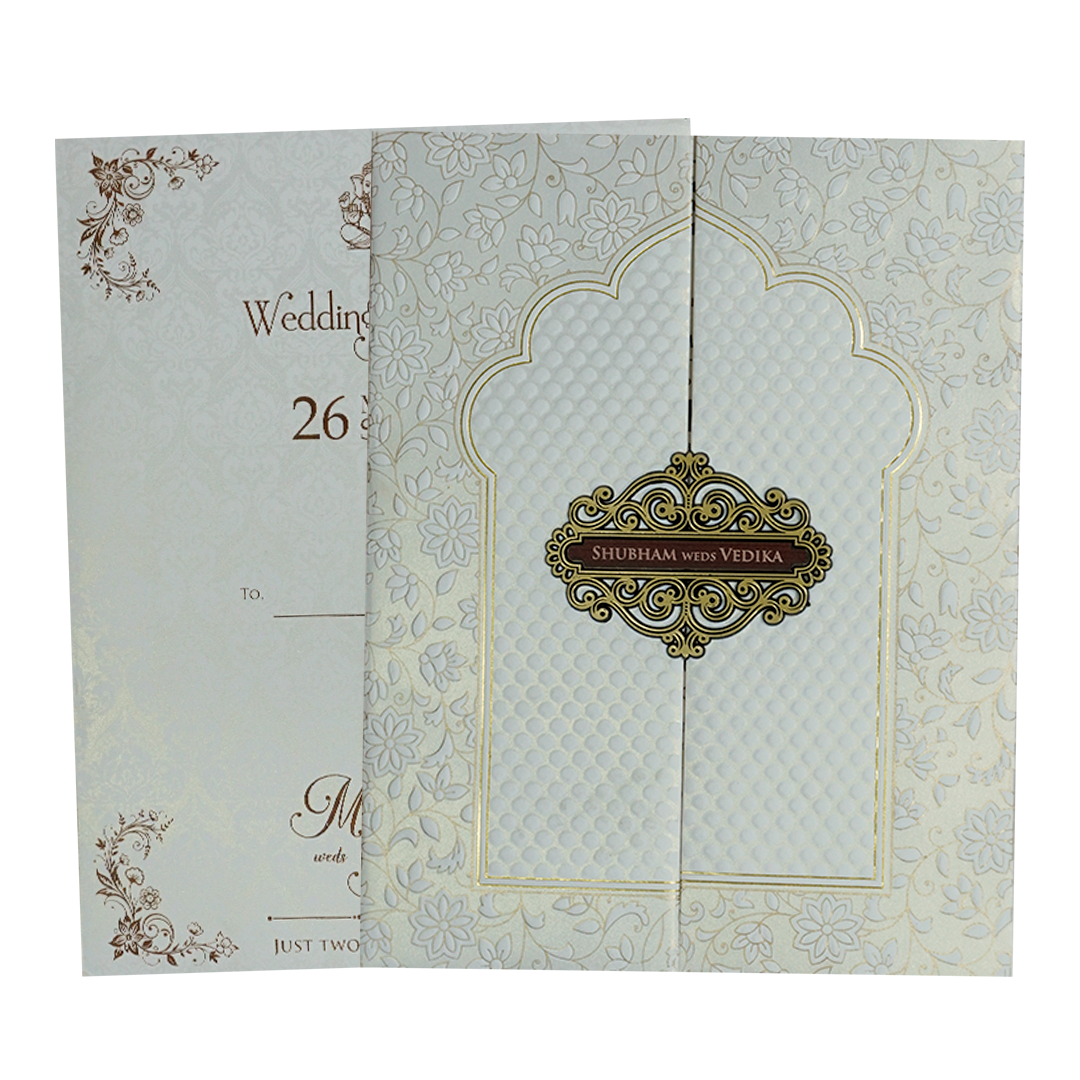 White Floral Padded Wedding Card-KSH73550