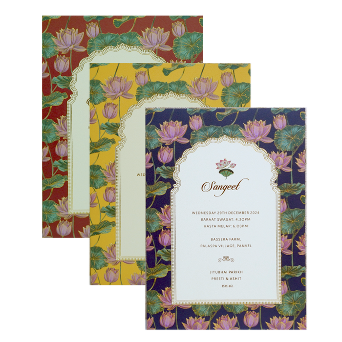 Cream Floral Lotus Wedding Card-King of Cards