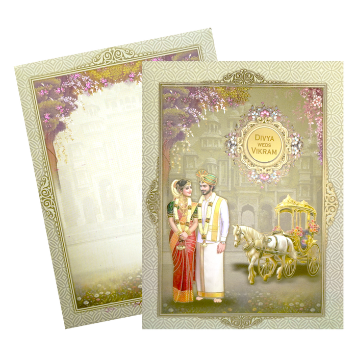 Green Bride &amp; Groom and chariot Wedding Card-King of Cards
