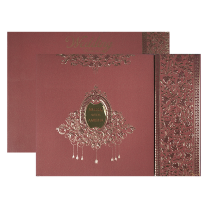 Maroon Floral Padded Wedding Card-KSSC1550