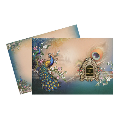 Cream Peacock Padded Wedding Card-KSI64180