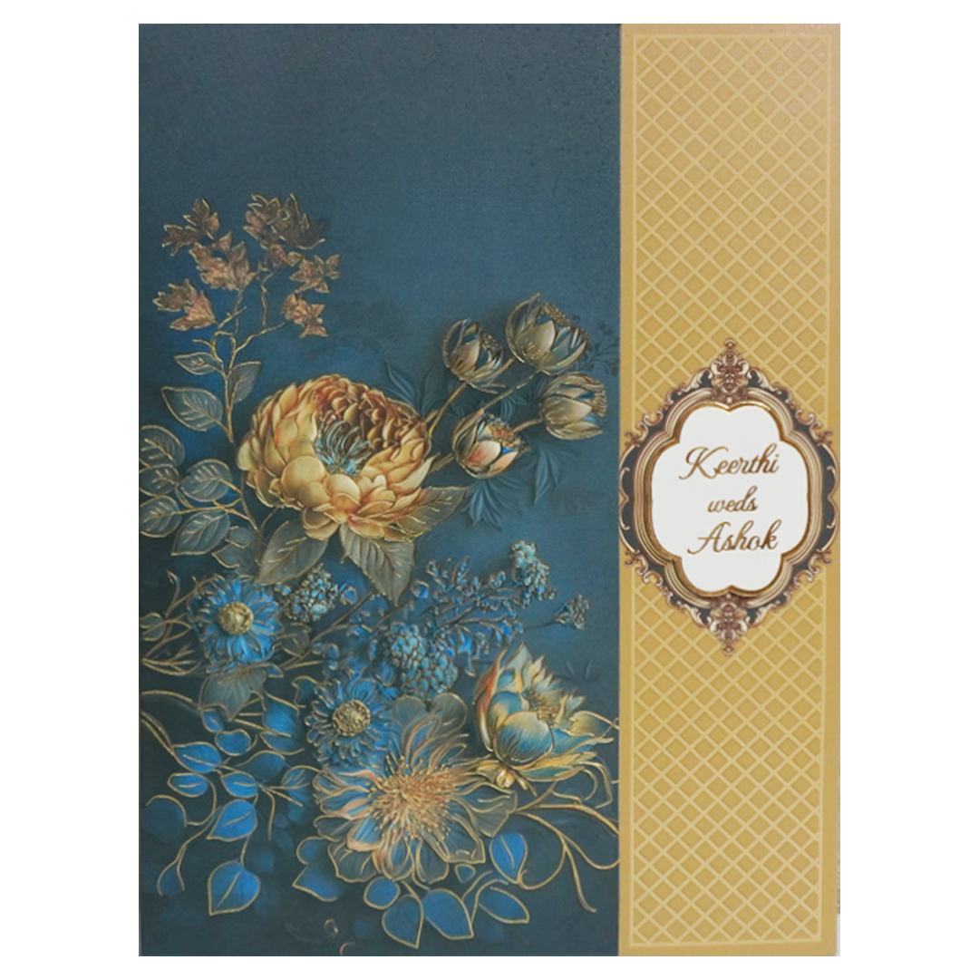 Blue Floral Door Wedding Card Design-KAC05180
