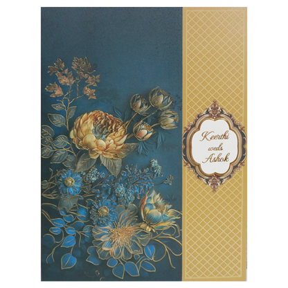 Blue Floral Door Wedding Card Design-KAC05180