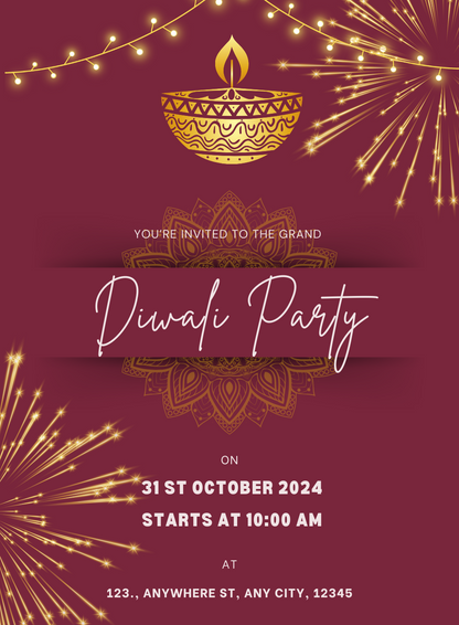 Maroon Diya Diwali Invitations-AADWI014