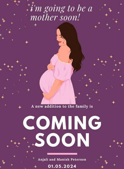 Marron Lady Pregnancy Announcement Invitation-AAPAI007
