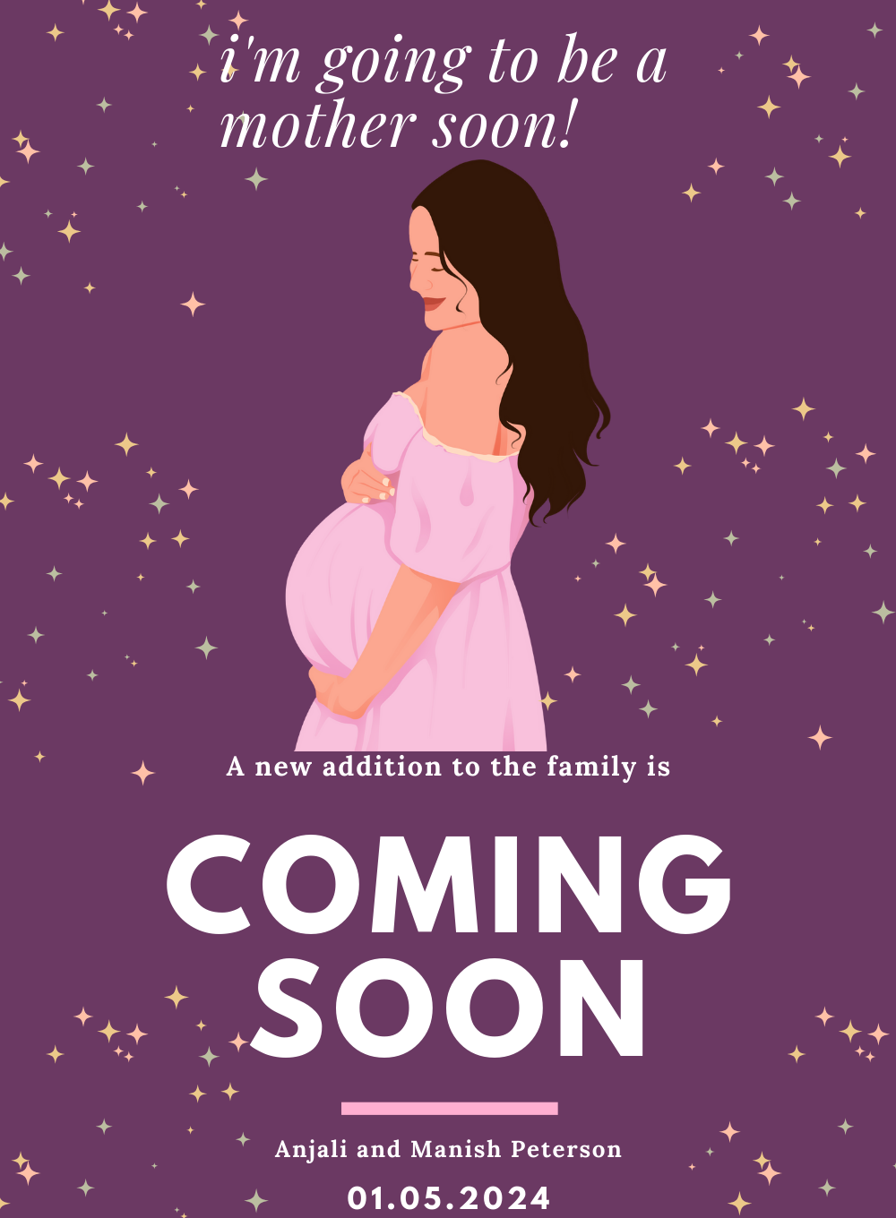 Marron Lady Pregnancy Announcement Invitation-AAPAI007