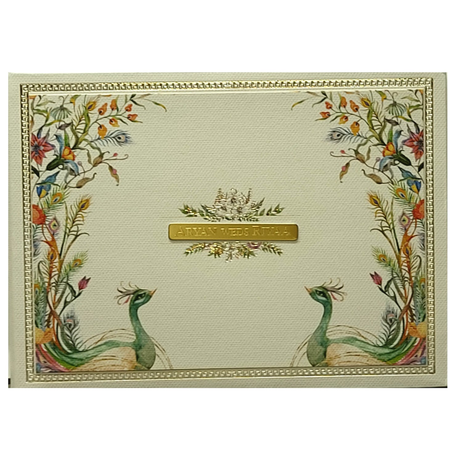 Grey Peacock Padded Invitation Card-KRC29532