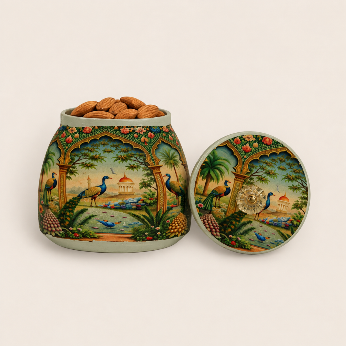 Green Royal Peacock Art Decorative Jar - KRAJ0010