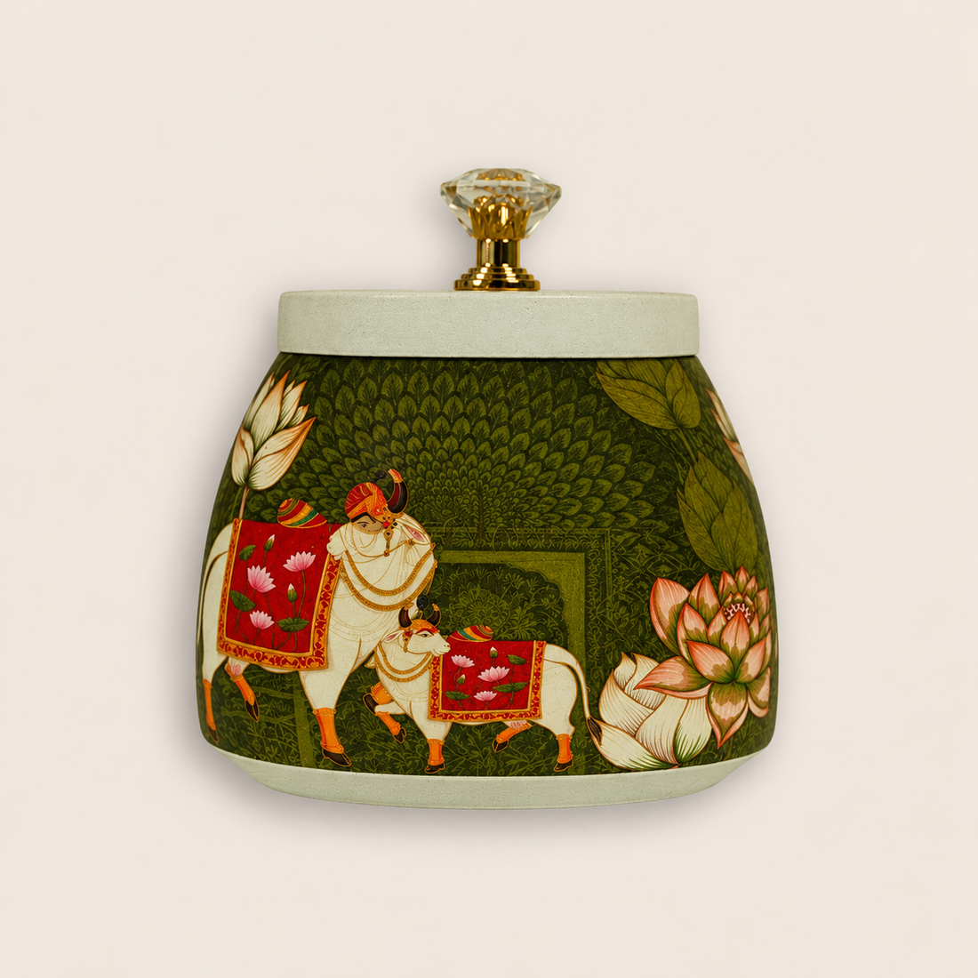 Olive Green Kamadhenu Lotus Artistic Jar - KRAJ0020