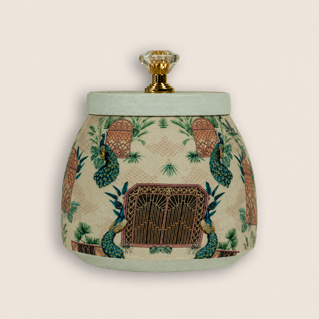 Ivory Royal Peacock Art Decorative Jar - KRAJ0050