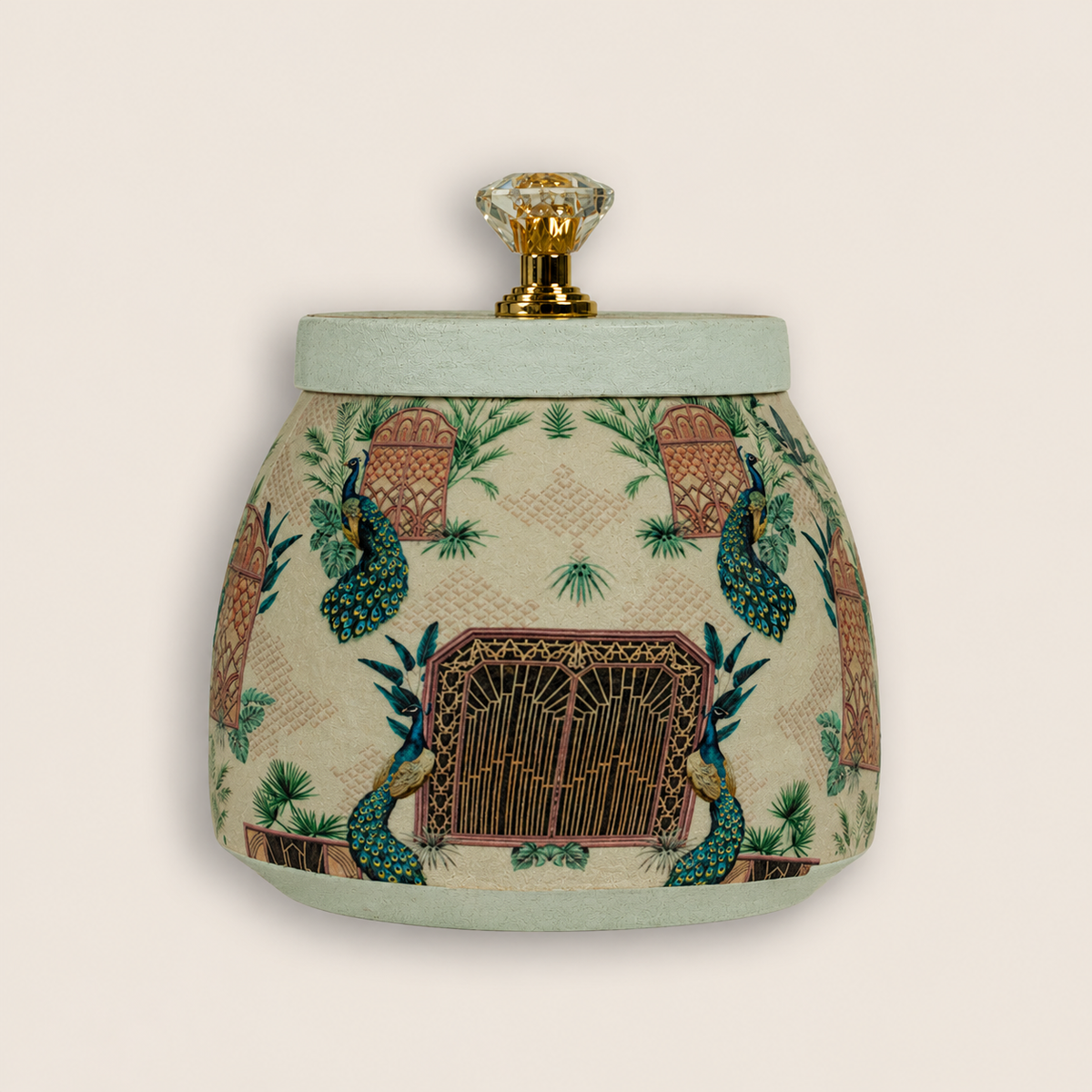 Ivory Royal Peacock Art Decorative Jar - KRAJ0050