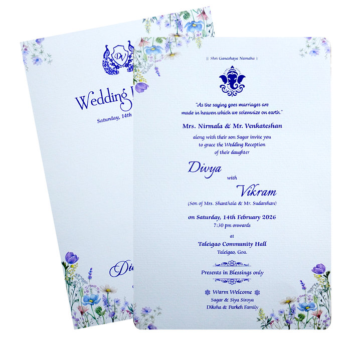 White Single Sheet Floral Wedding Card-King of Cards