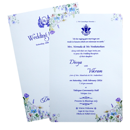 White Single Sheet Floral Wedding Card-KNAP6001