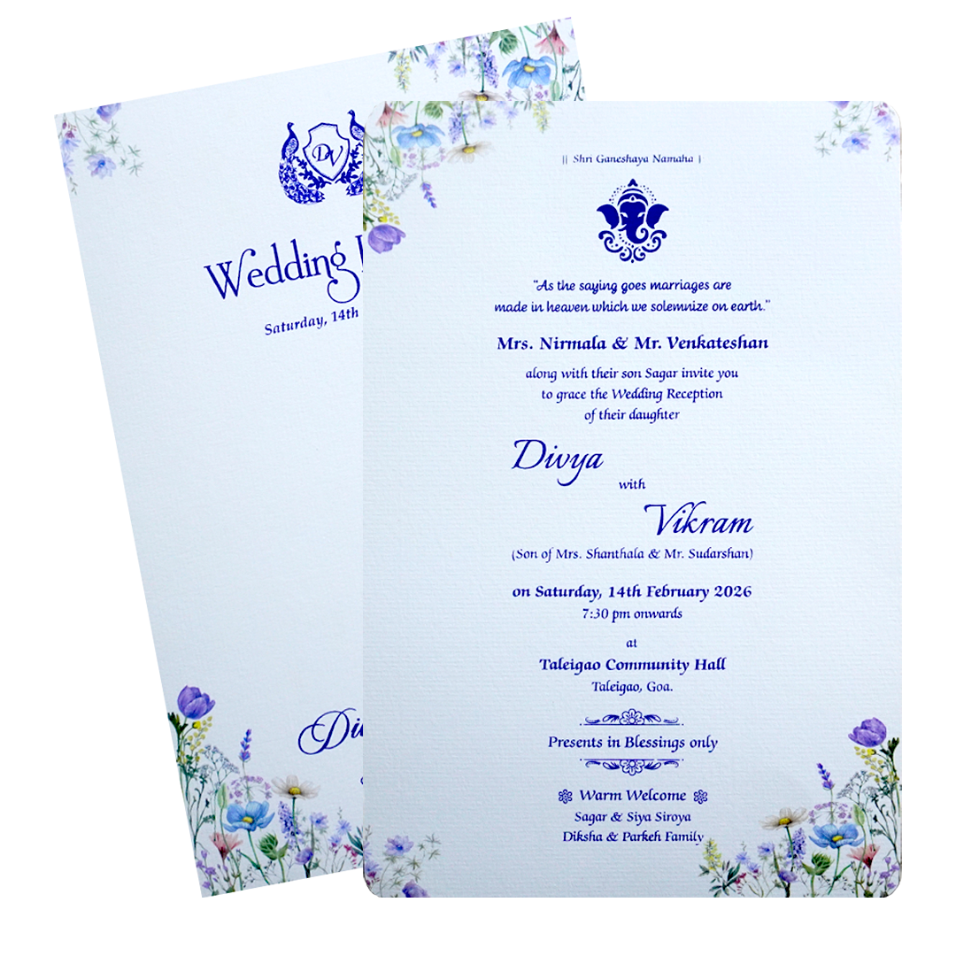 White Single Sheet Floral Wedding Card-King of Cards