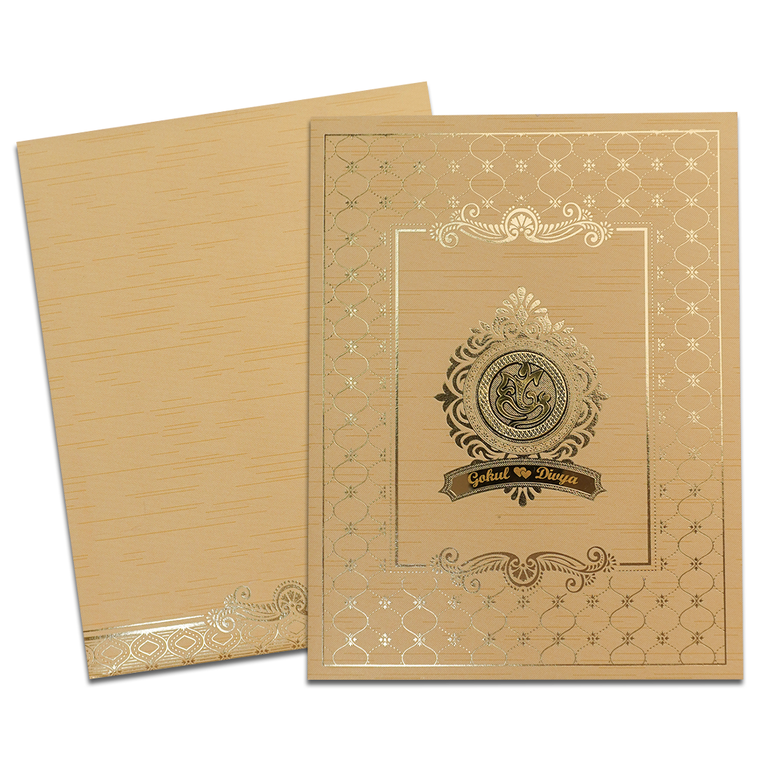Gold Foil Ganesha Floral Wedding Card-KNKR5033G