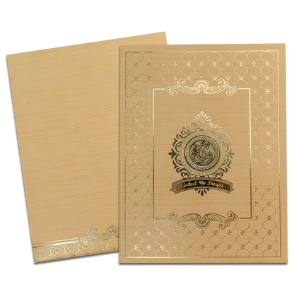 Gold Foil Ganesha Floral Wedding Card-KNKR5033G