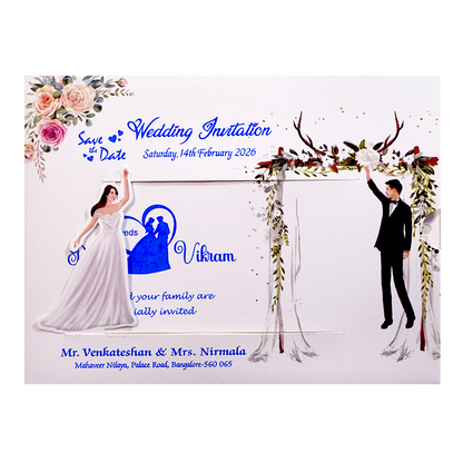 White Floral Slide Wedding Card-King of Cards