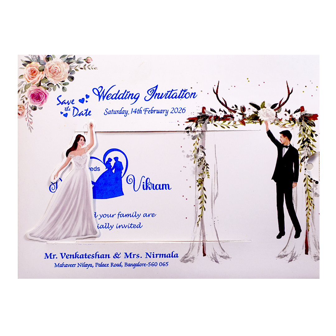 White Floral Slide Wedding Card-KNKSP754