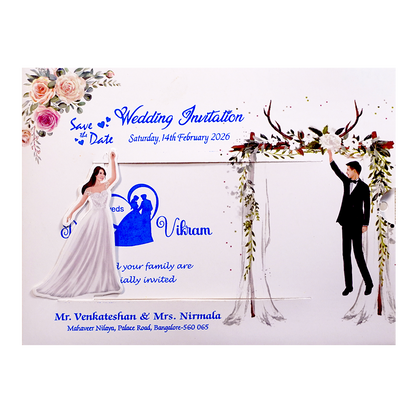 White Floral Slide Wedding Card-KNKSP754