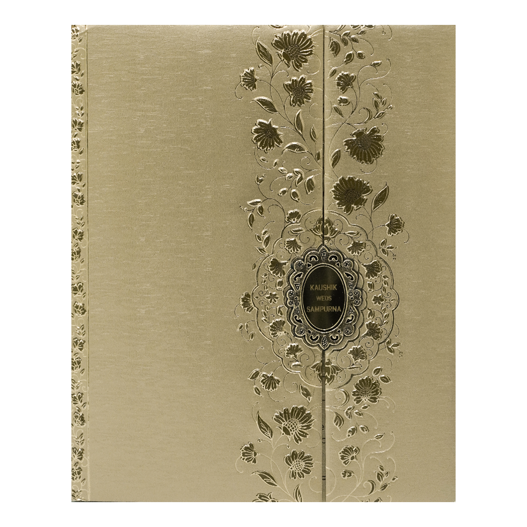 Gold Vertical Floral Padded Wedding Card-KSSC2068