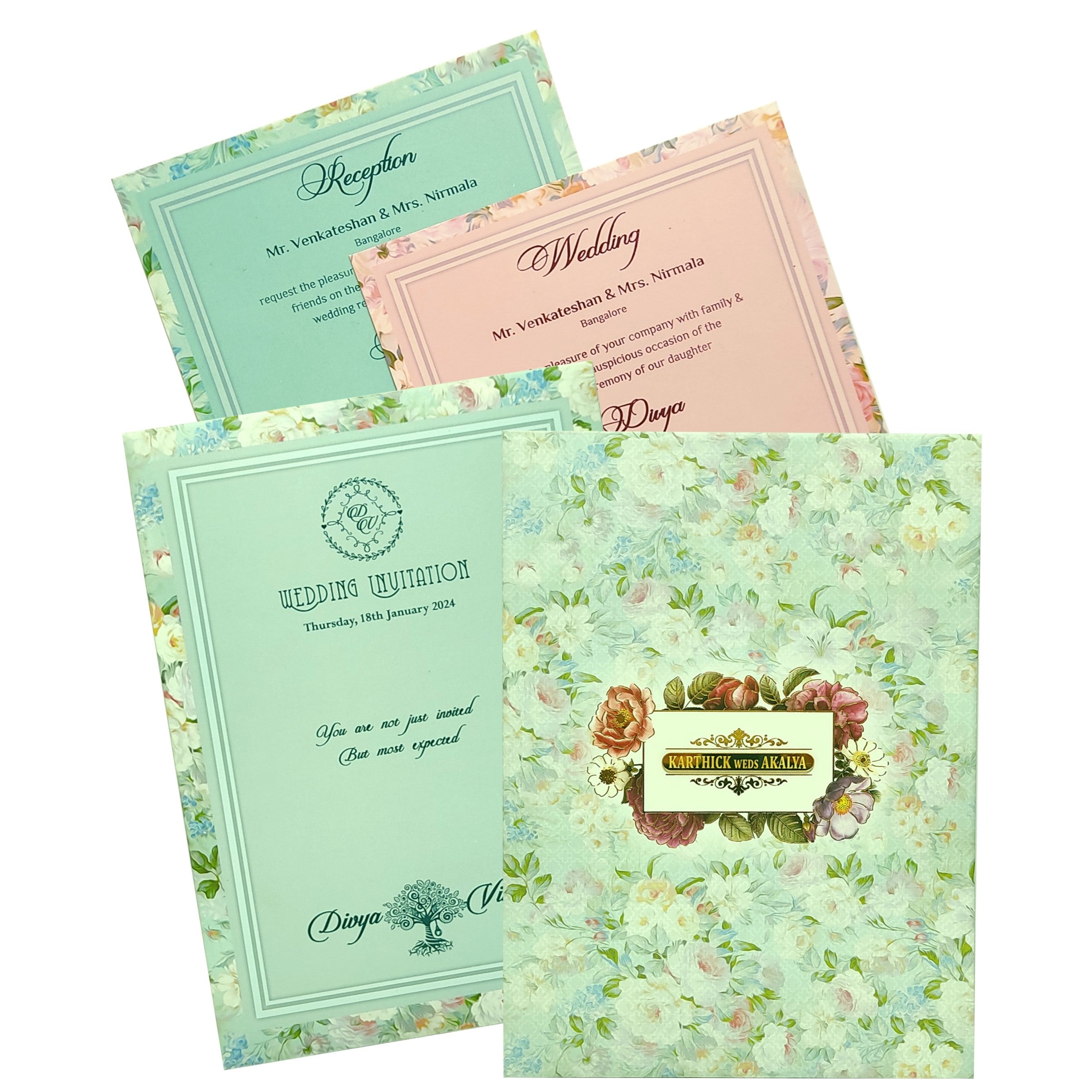 Blue Premium Padded Floral Prints In Offset-KNPS8602B