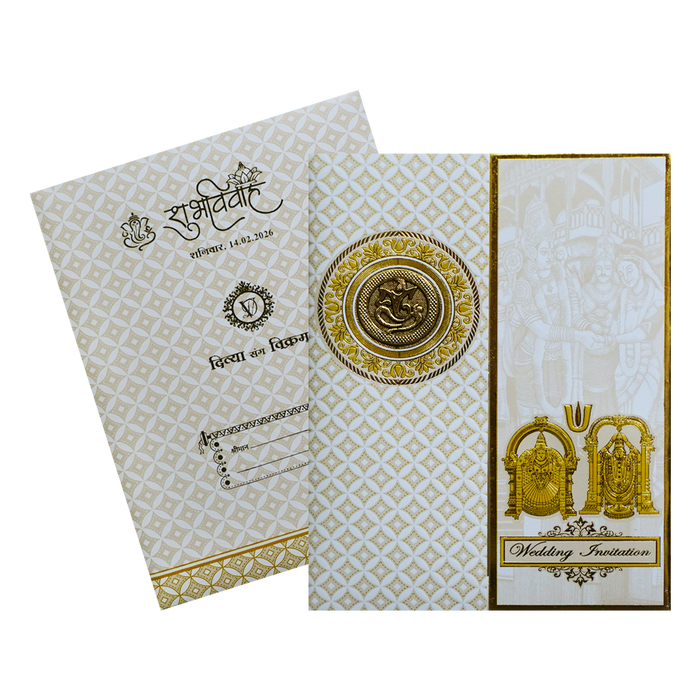 White Embossed Balaji Padmavati Wedding Card-King of Cards
