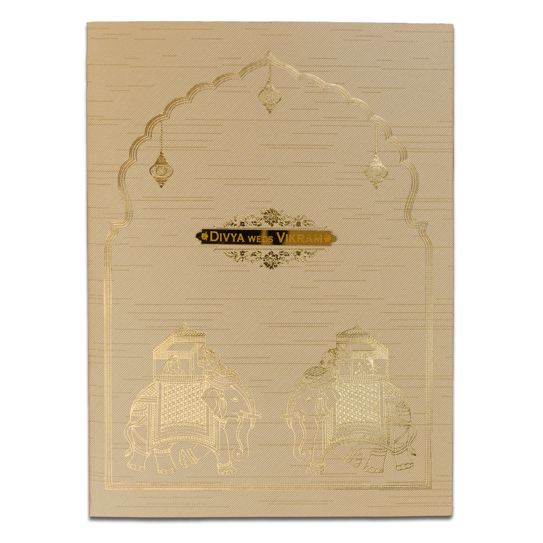 Gold Arch Elephant Wedding Card-KNRM7083C