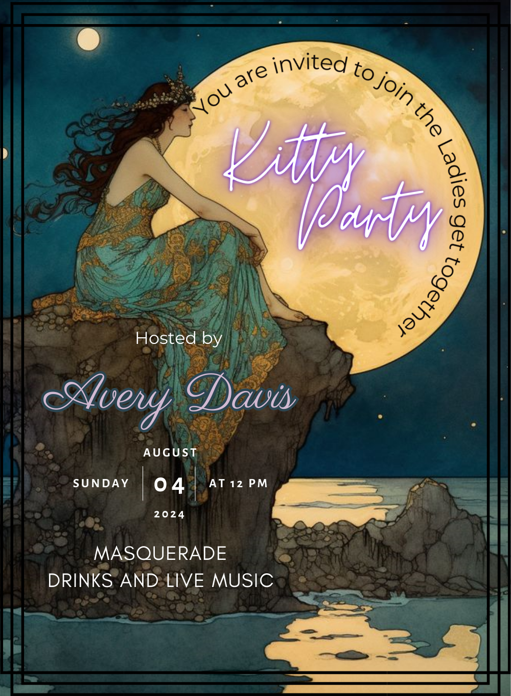 Moonlight Masquerade Kitty Party Invitation-AAKPI008
