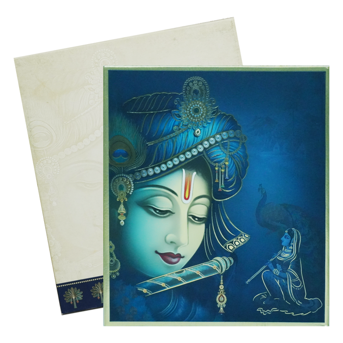 Blue Radhe Krishna Padded Wedding Invitation-King of Cards