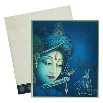 Blue Radhe Krishna Padded Wedding Invitation-King of Cards