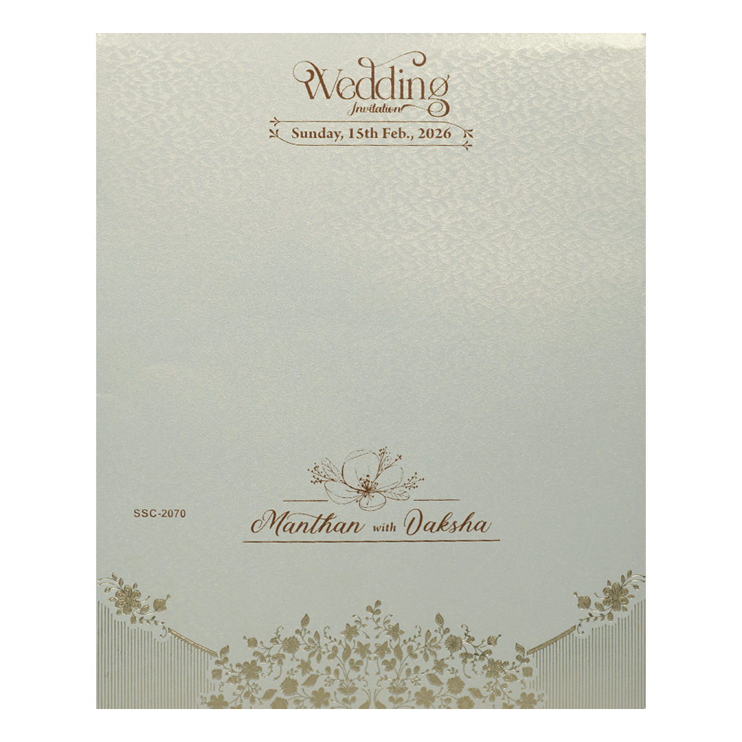 White Gold Square Floral Padded Wedding Card-KSSC2070
