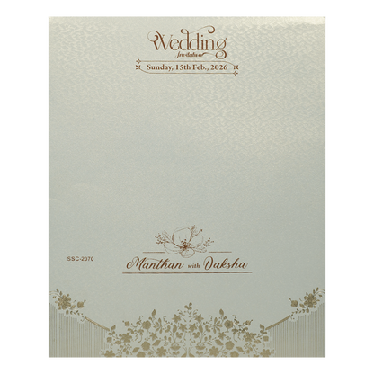 White Gold Square Floral Padded Wedding Card-KSSC2070