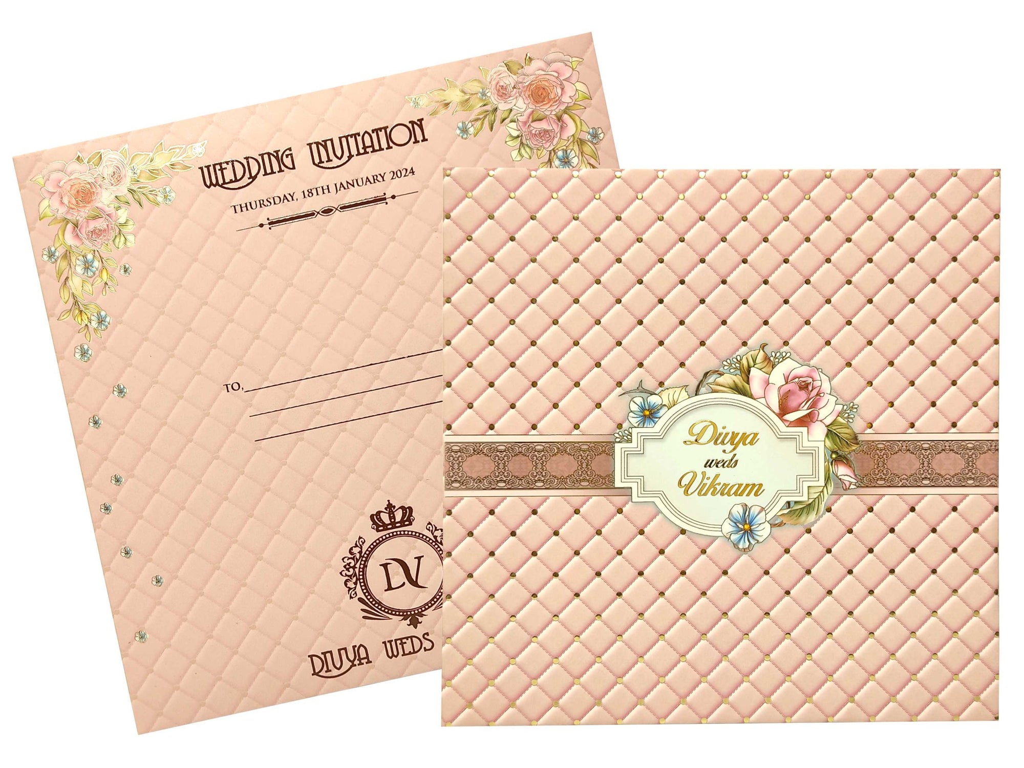 Pink Embossed Designer Padding Invitation Card – King of Cards