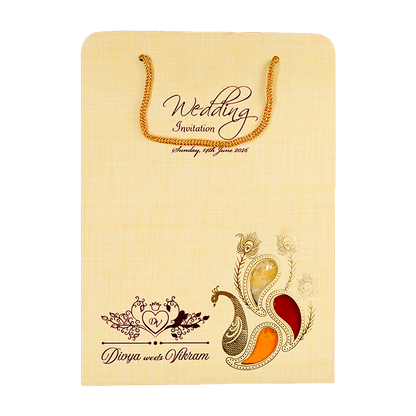 Yellow Peacock Feather Padded Wedding Card-KNPS9516Y