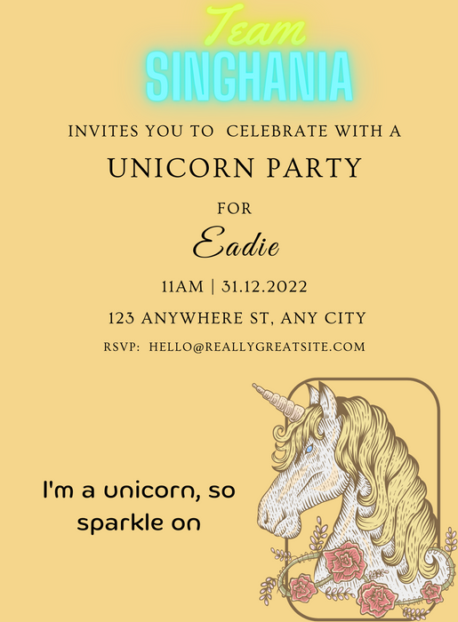 Mustard Team Unicorns Invitation-AAUNI013