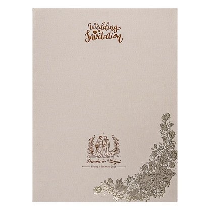 Cream Gold Floral Jaali Padded Wedding Card-KSSC2340