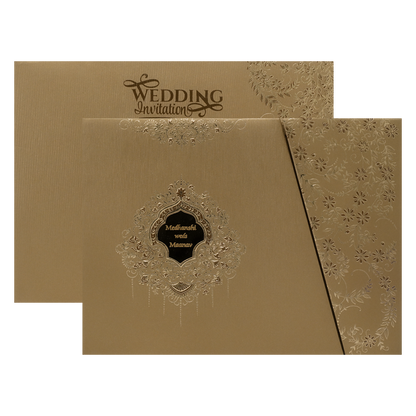 Gold Floral Diagonal Padded Wedding Card-KSSC2120