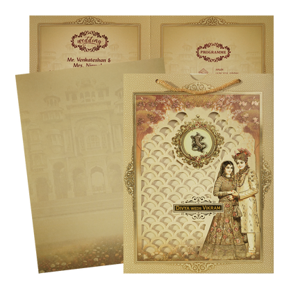 Gold Couple Bag Style Wedding Card-KNAS3104
