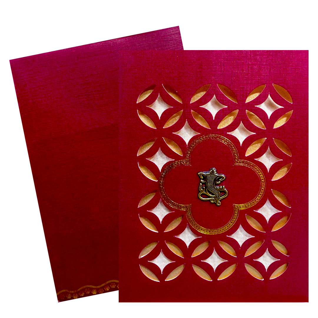 Red Laser-Cut Wedding Card-KNK30490