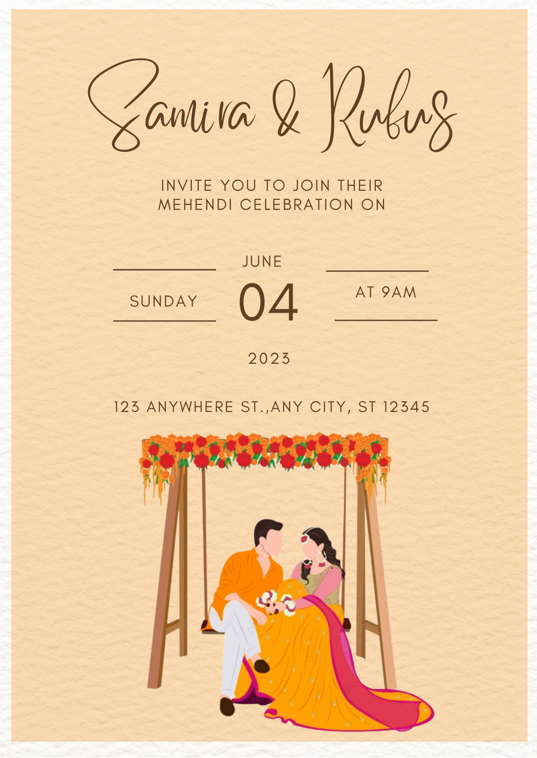 Beige Mehndi Ceremony Invitation-AAMCI003