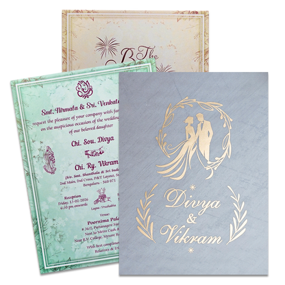 Mint Green Floral Laser Cut Wedding Card-KNNO7401