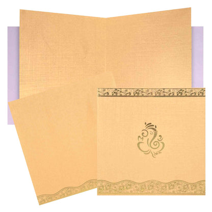 Adorable Gold Foiling Ganesha With Cream Shaded Wedding Card